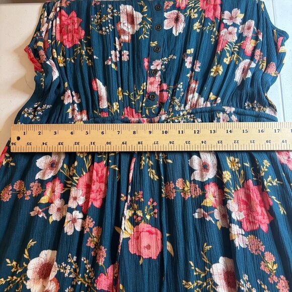 Knox Rose Floral Flowy Midi Dress Sz XL Cottagecore Empire Waist Light Teal Pink - Picture 9 of 10